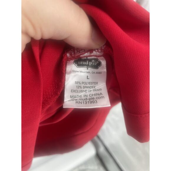 Mud Pie Women’s Large Red Long Bell Sleeve Button Keyhole Back Short Shift Dress - Picture 6 of 10